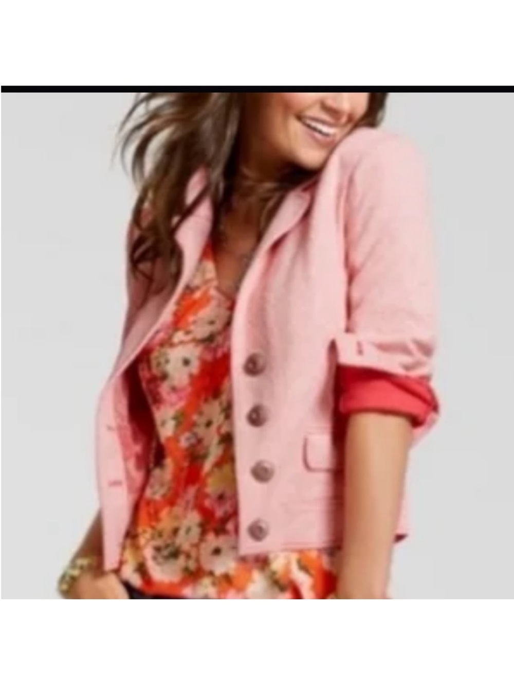 CAbi Amelia Cranberry Pink Red and White Knit Casual Blazer Style 5301